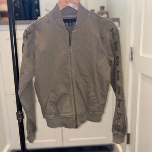 Green Khaki Bomber Jacket with Lace-Up Sleeves